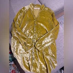 We The Free Summer Daydream Velvet Button Down Shirt yellow size large
